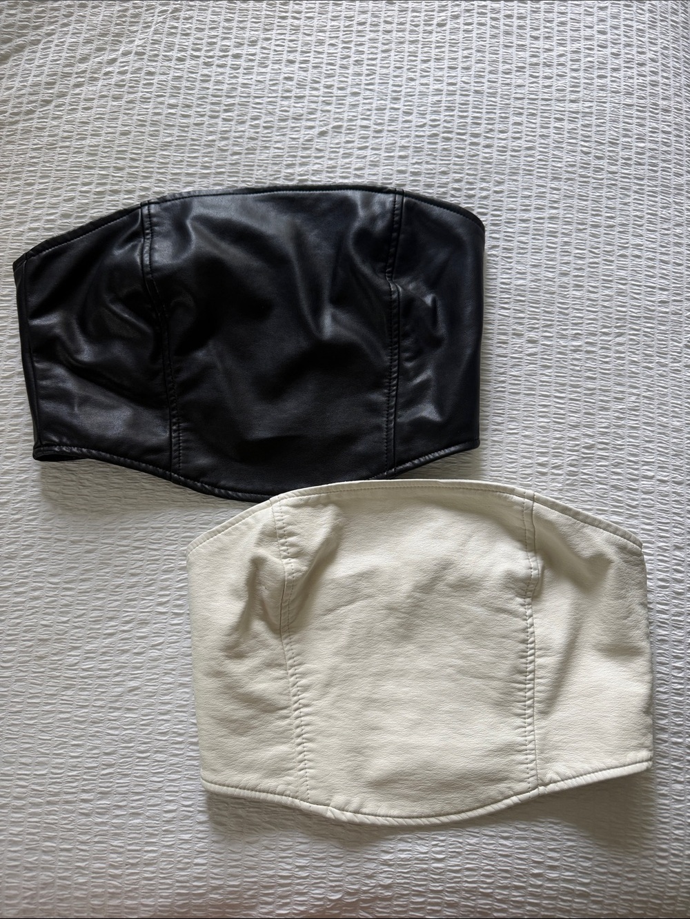 Faux Leather Strapless Bustier Crop Top Duo - Black & Cream